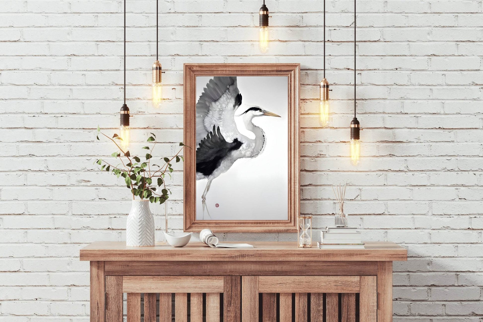 Watercolor Painting of Grey Heron Modern Art - beink online art store
