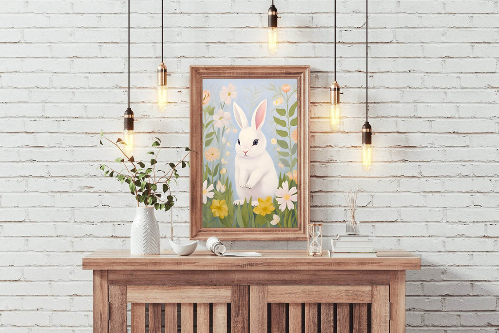 Drawing of Rabbit Sitting on the Grass - beink online art store
