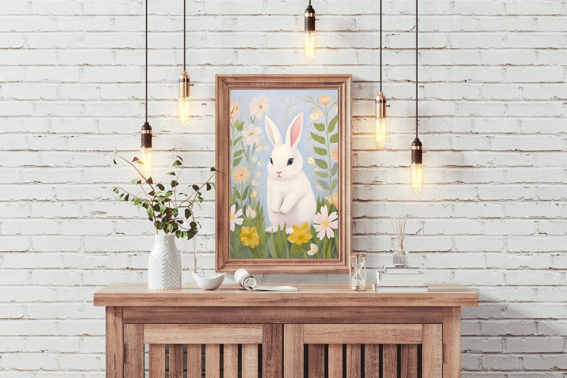Drawing of Rabbit Sitting on the Grass - beink online art store