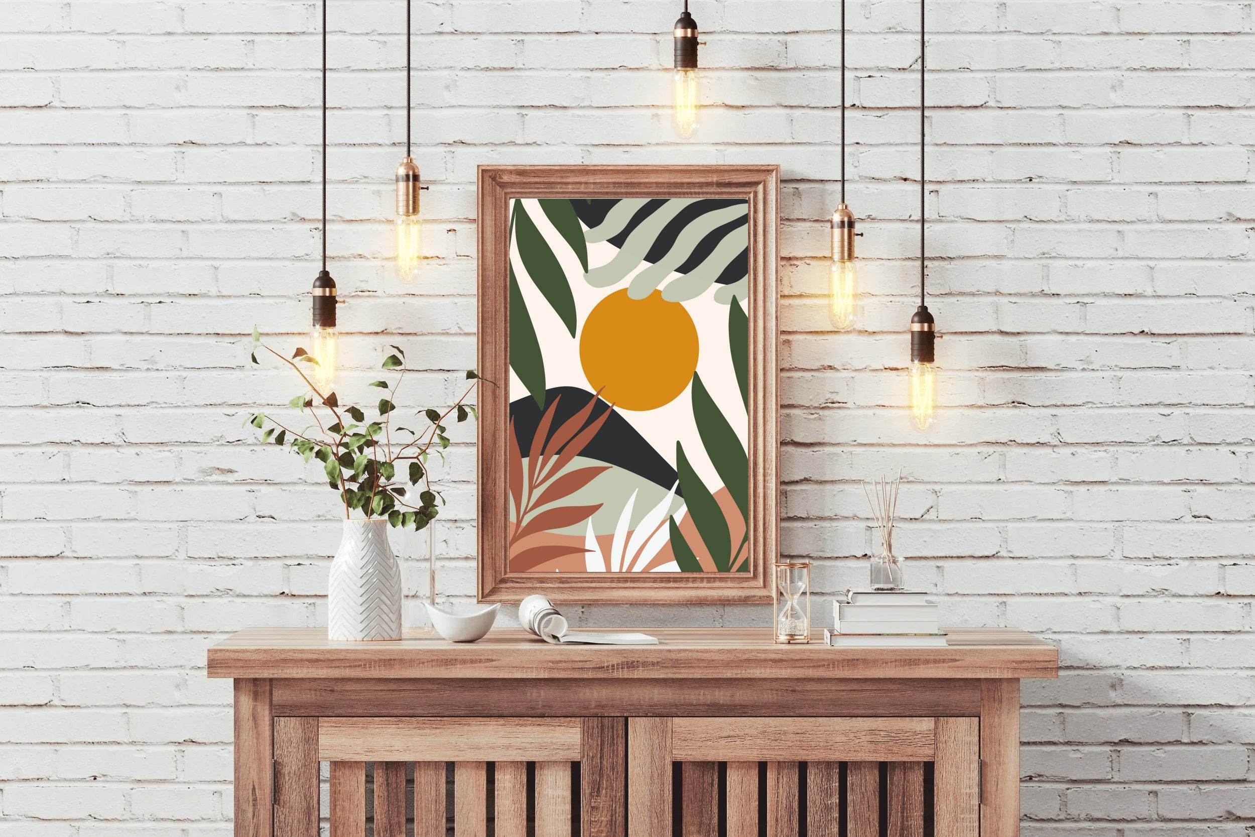 Minimalist leaves With Background ArtWork - beink online art store