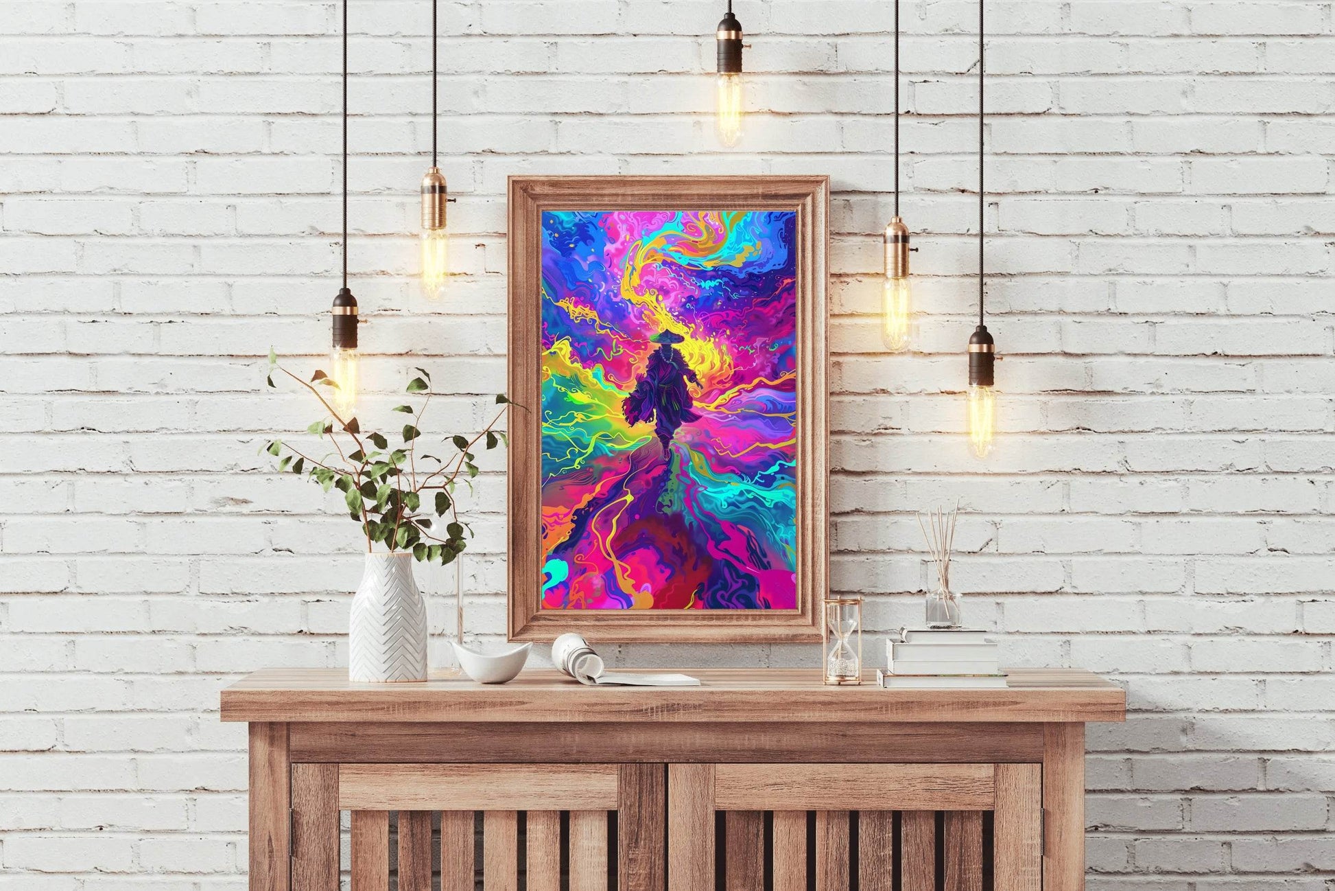 Digital Illustration of a Person Walking in Abstract Landscape - beink online art store