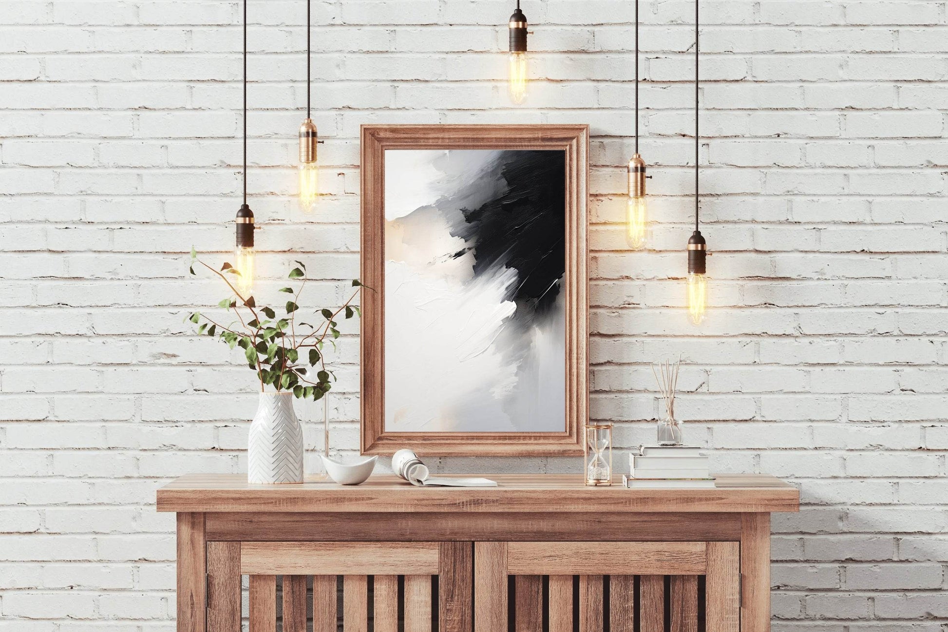 Black and White Brush Stroke Abstract Wall Art - beink online art store