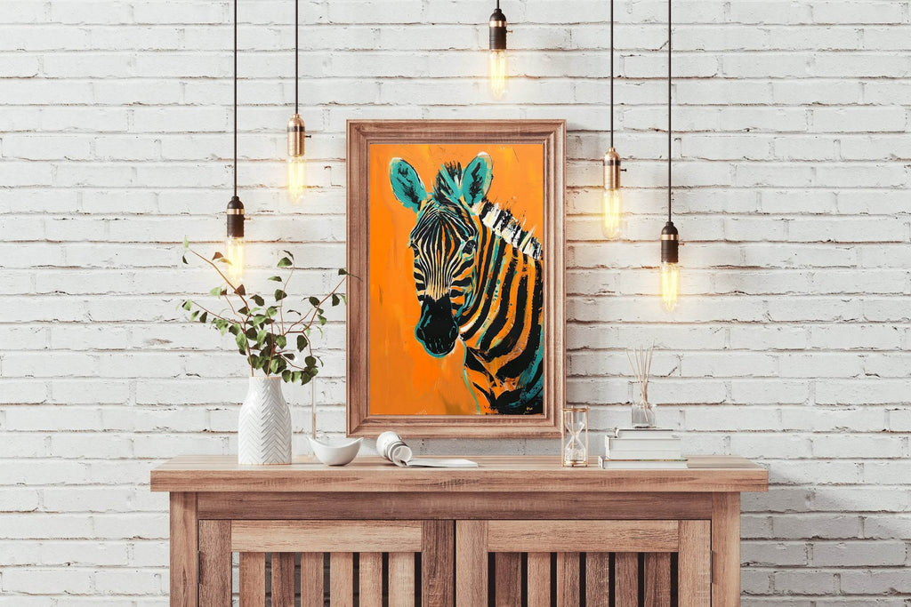 Orange Background Zebra Painting Wall Art - beink online art store