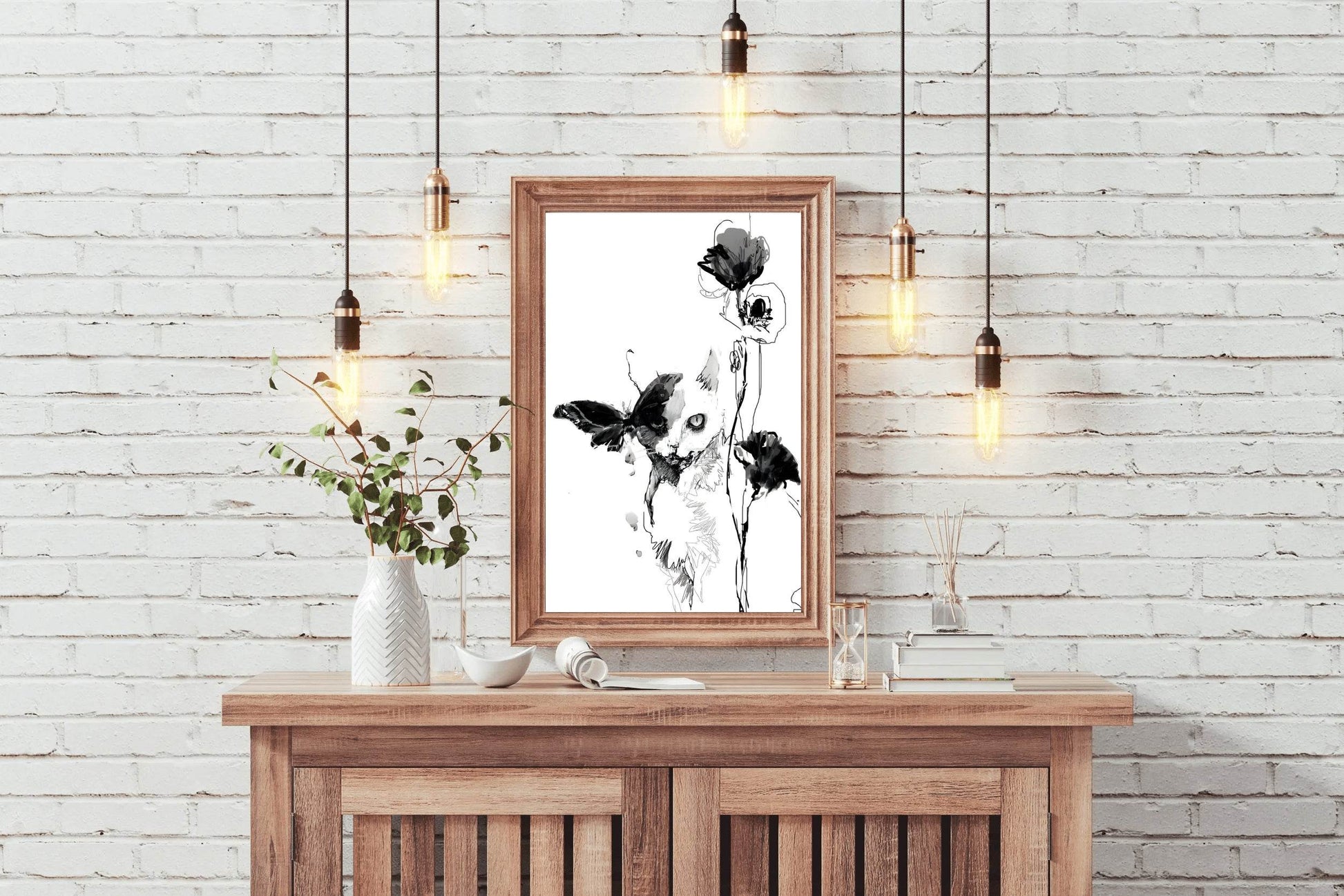 Feline Whispers in Black Ink Modern Wall Art - beink online art store