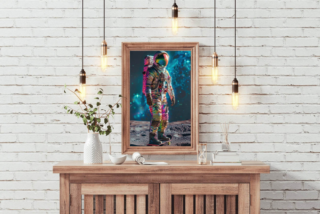 astronaut in neon suits on moon Wall Art - beink online art store