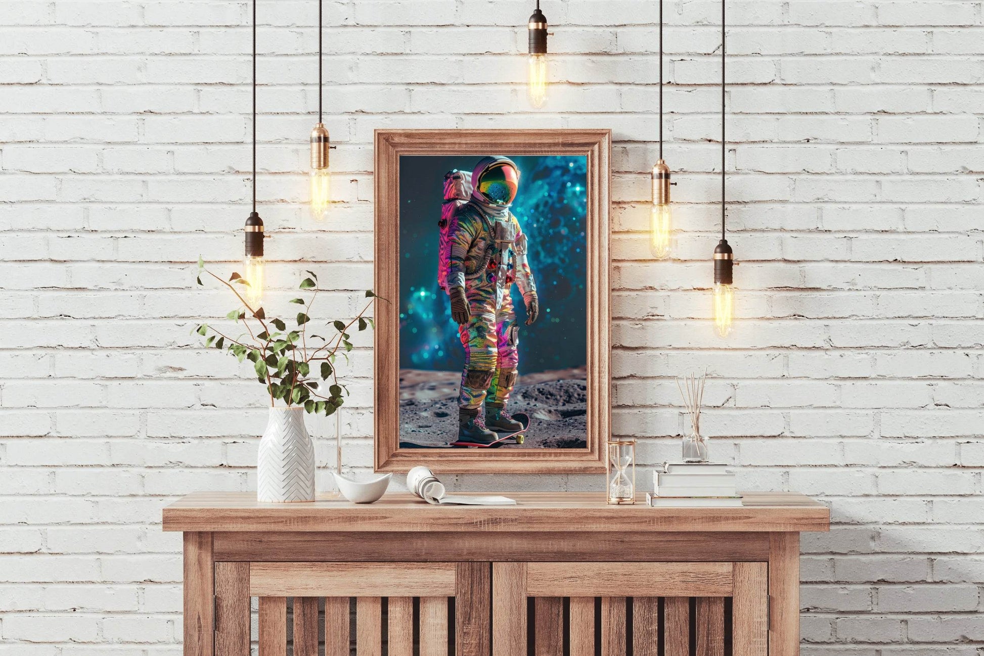 astronaut in neon suits on moon Wall Art - beink online art store