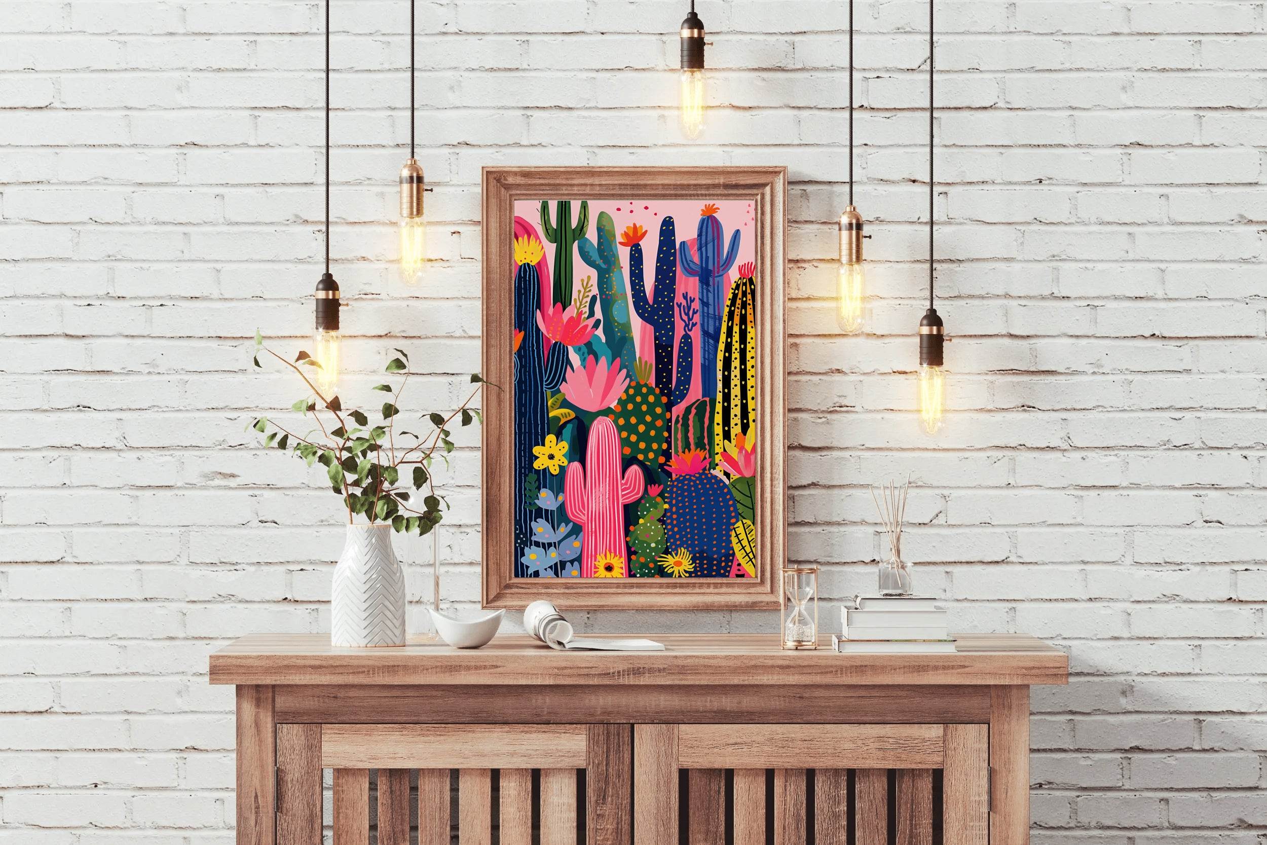 Colorful Cactus Garden Wall Art - beink online art store