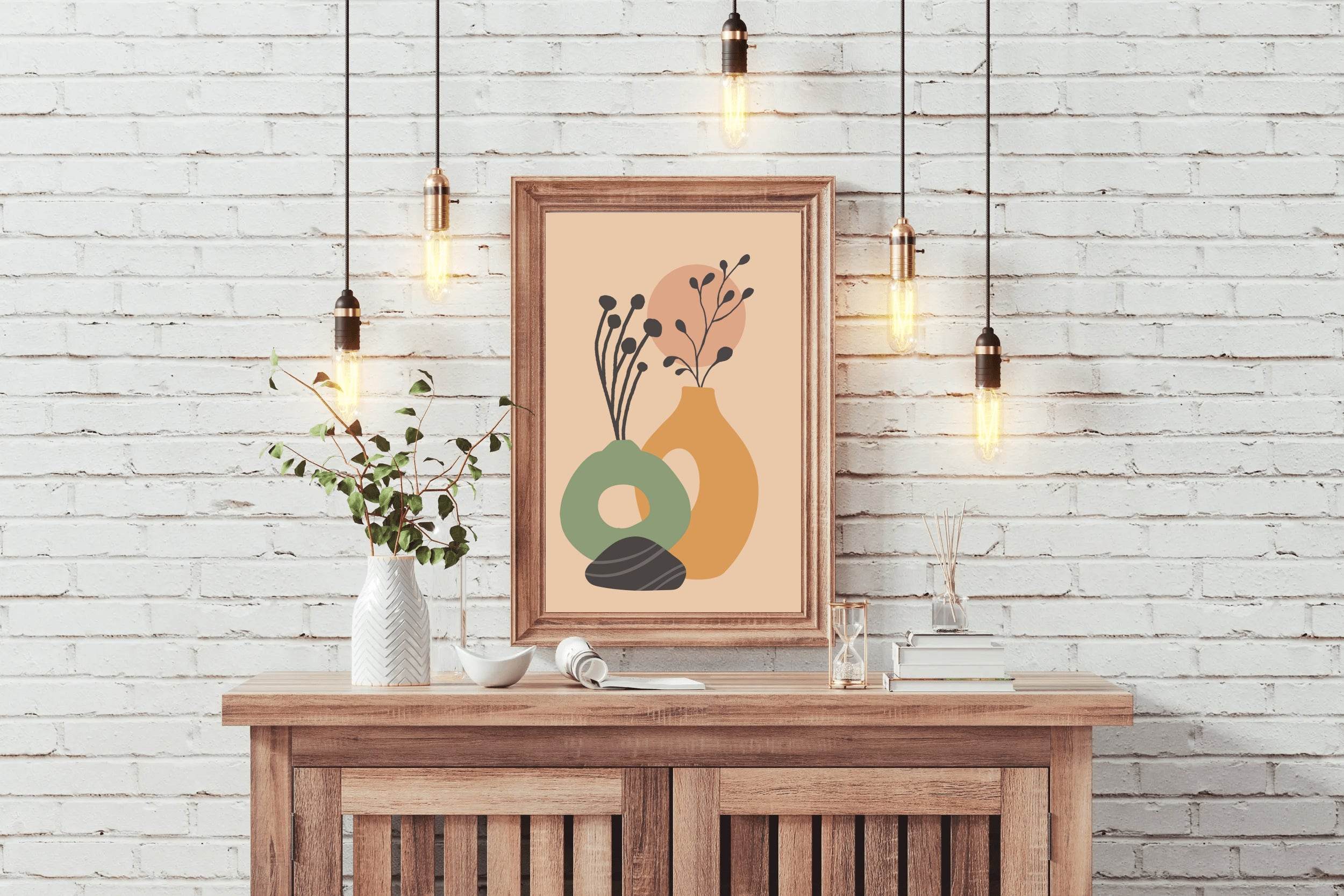 Vases and Plants With Beige Backround Art Work - beink online art store