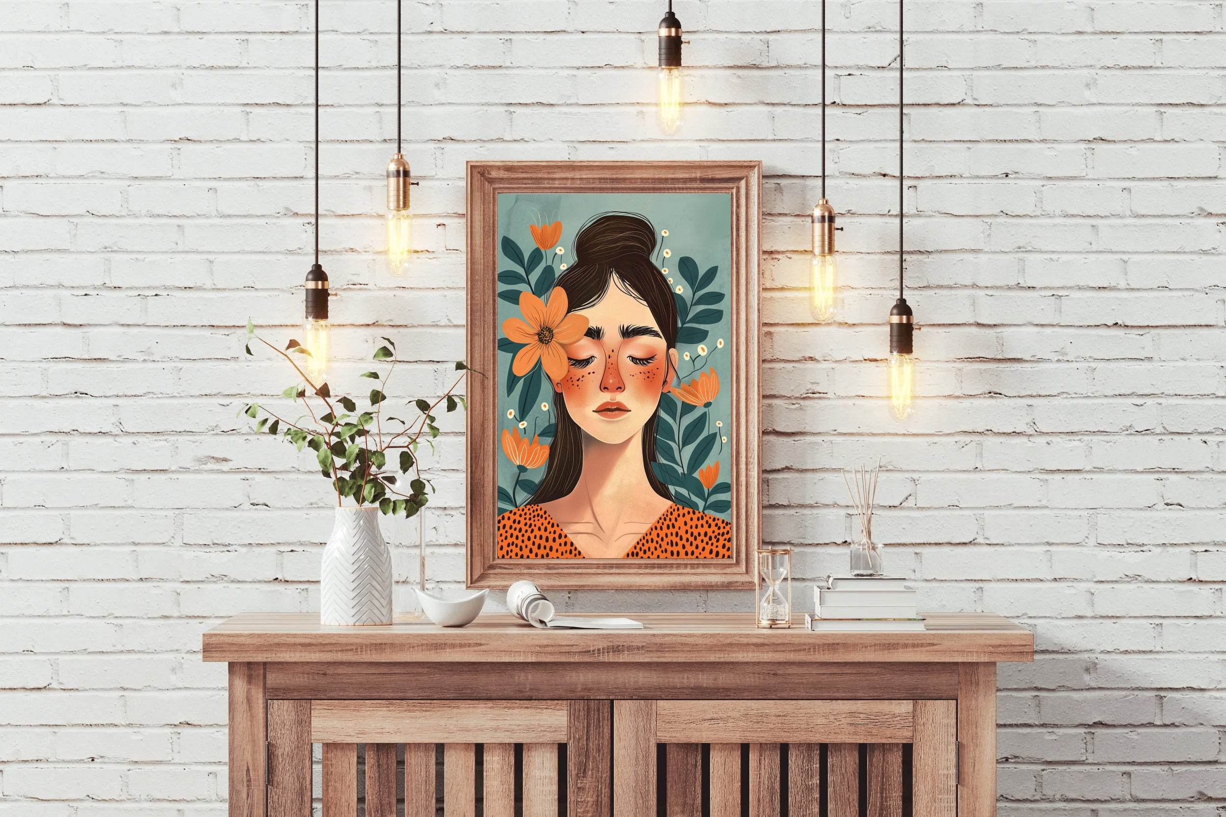 Women Eyesclosed Surrounded by Flowers Stunning ArtWork - beink online art store