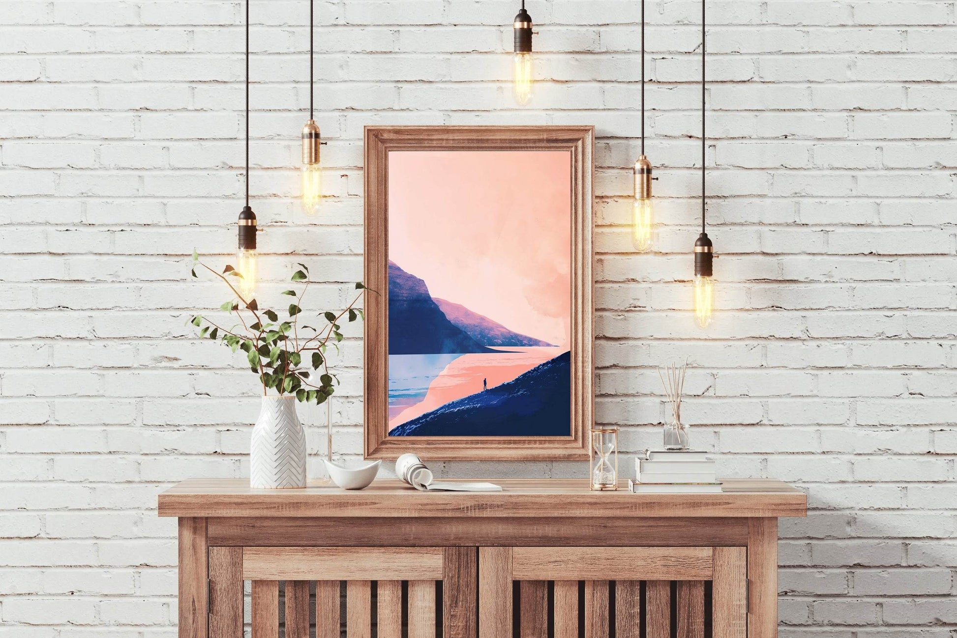 Lonely Wanderer in Pink Sunset Wall Art - beink online art store