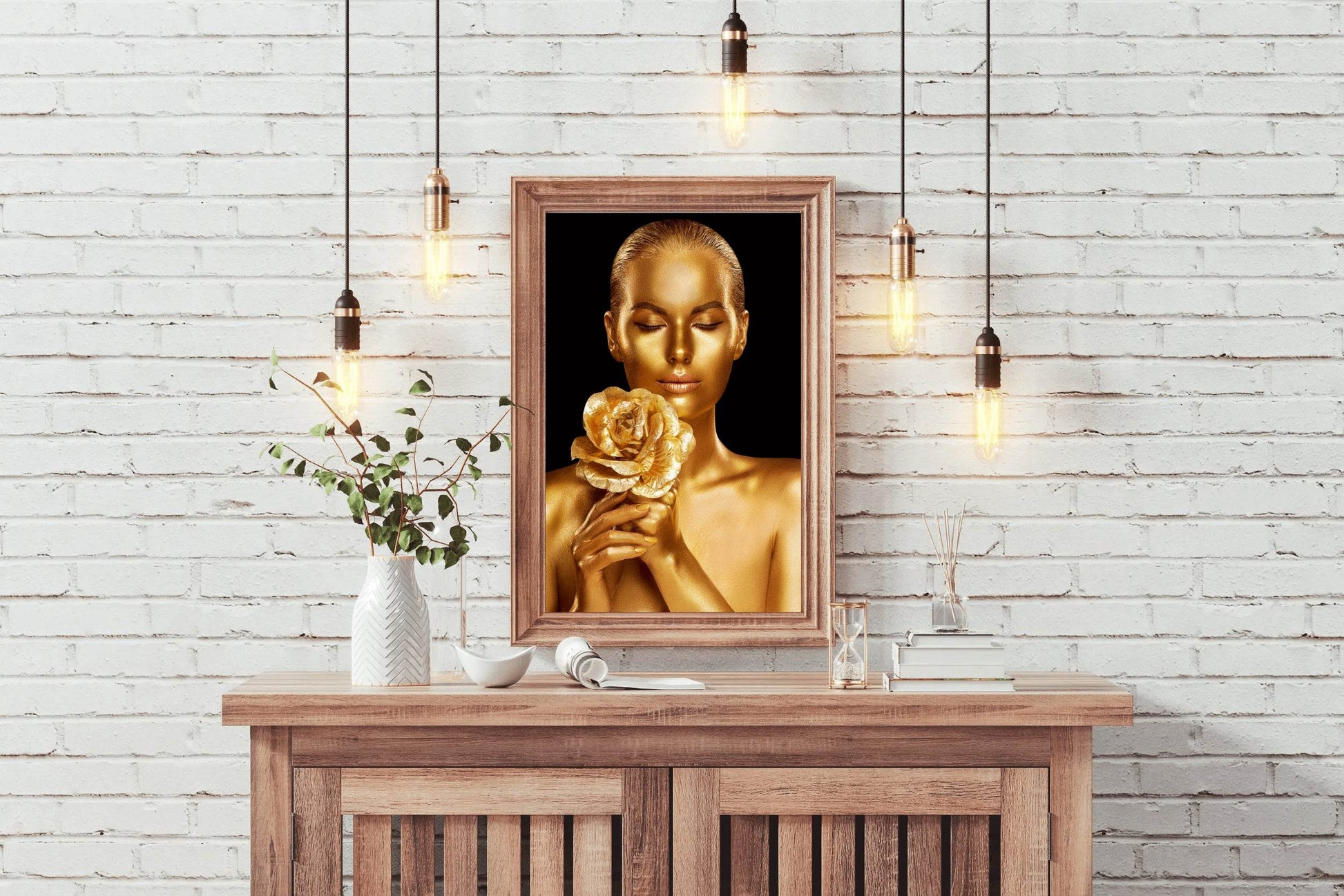 Golden Body Of a Woman With a Rose Wall Art - beink online art store