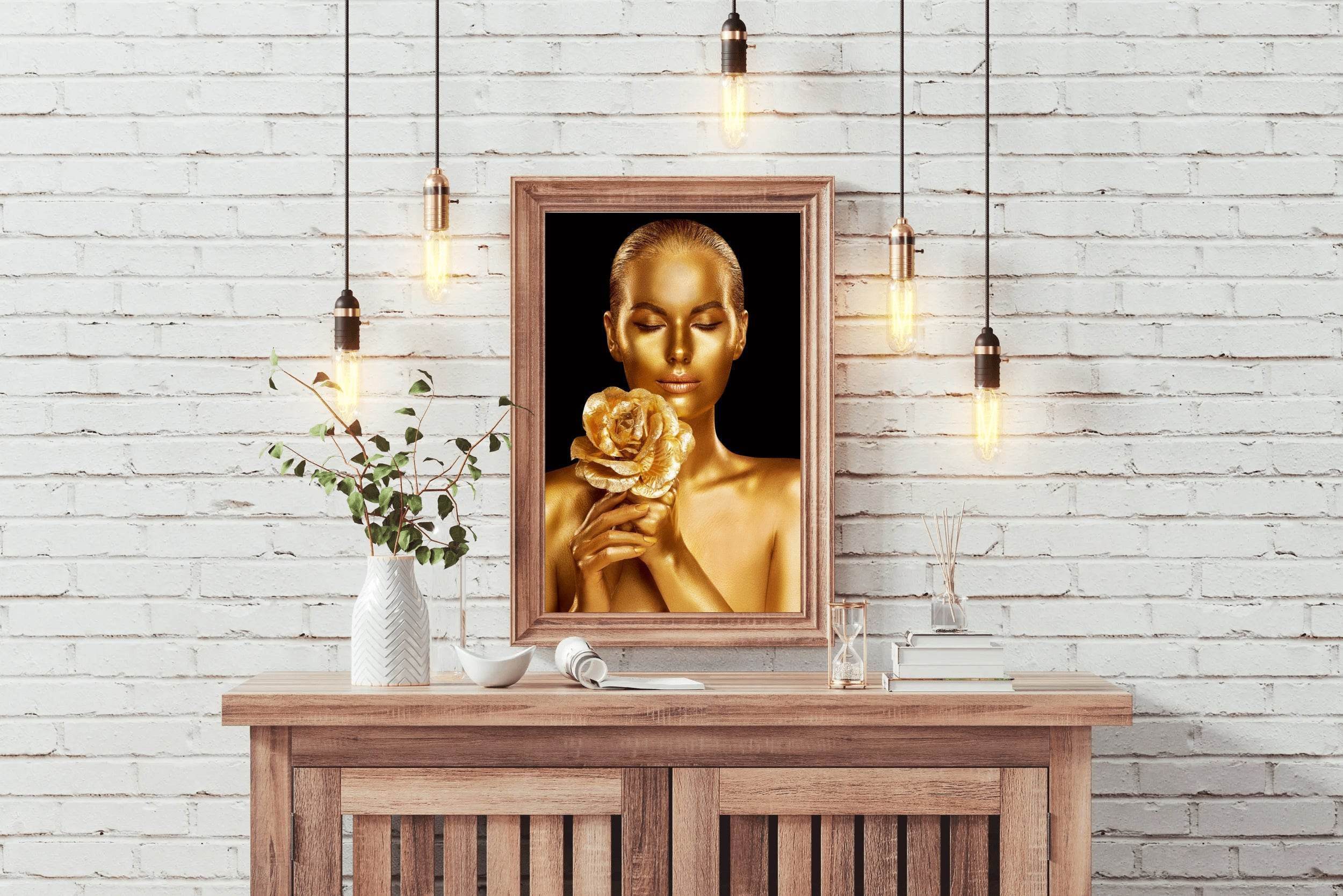 Golden Body Of a Woman With a Rose Wall Art - beink online art store