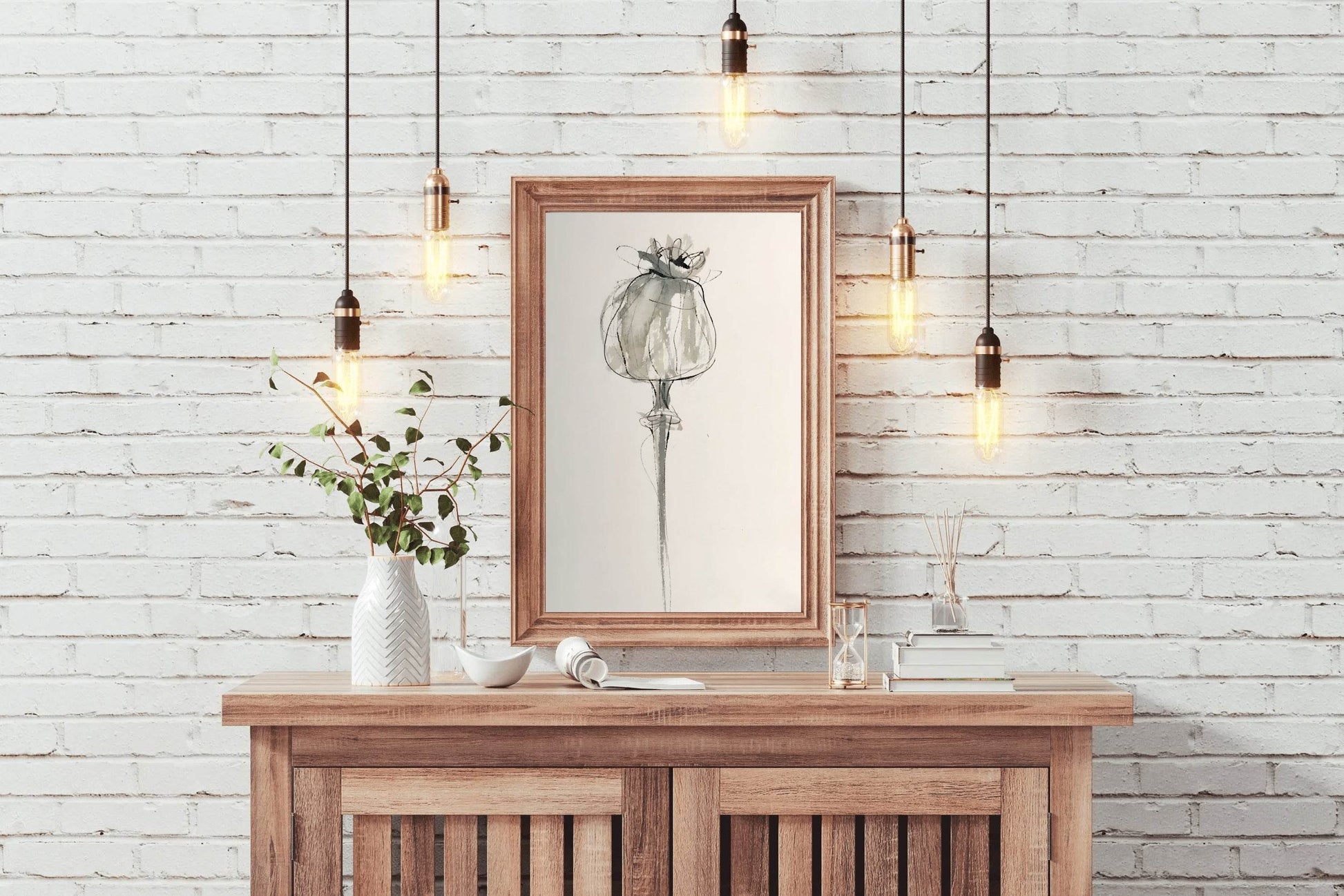 Watercolor Poppy Seed Head Modern Wall Art - beink online art store