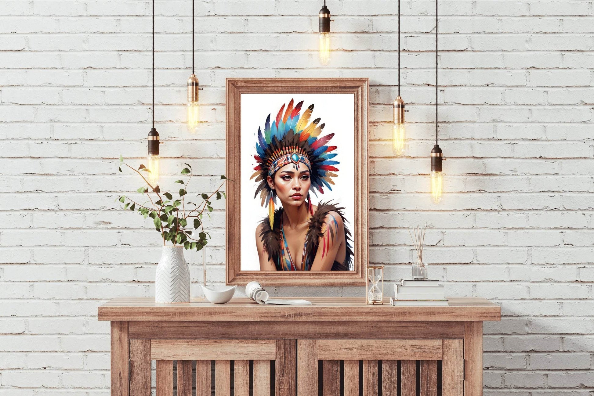 Native American Lady with Feathers Wall Art - beink online art store