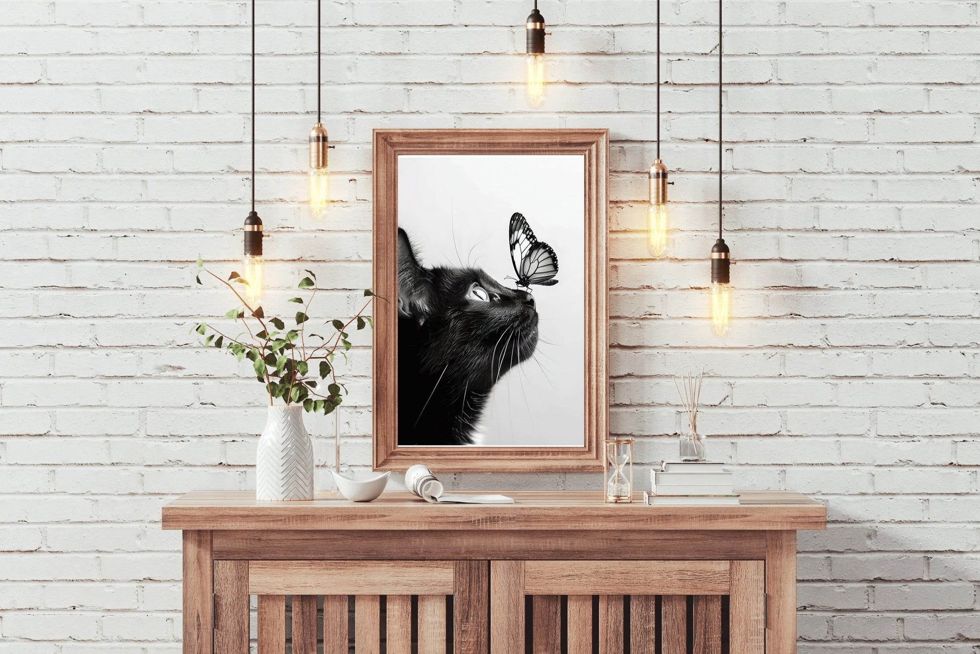 Butterfly on Black Cat Nose - beink online art store