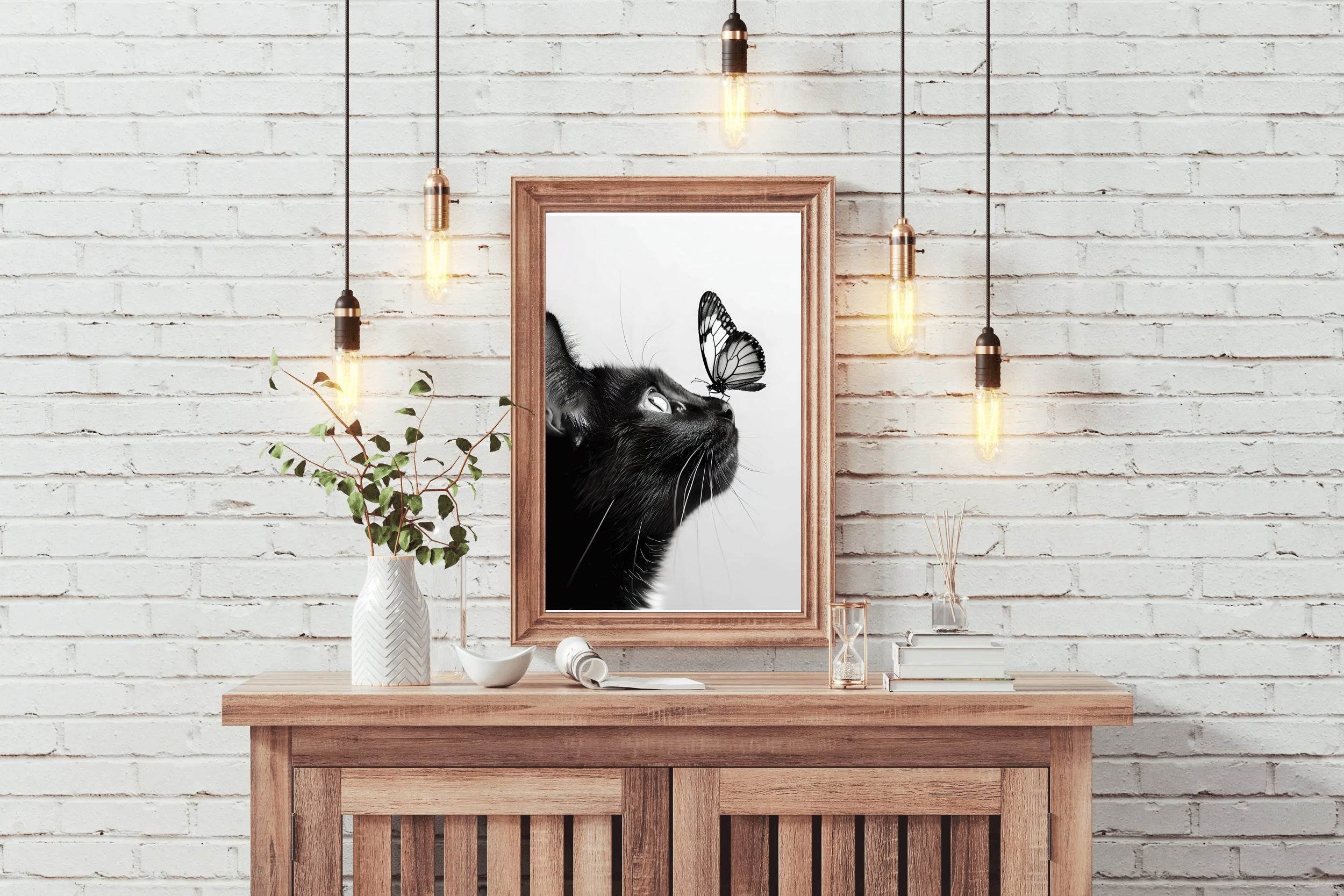 Butterfly on Black Cat Nose - beink online art store