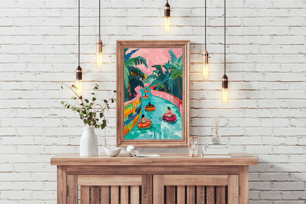 Painting of People in the Water with a Palm Tree Wall Art - beink online art store