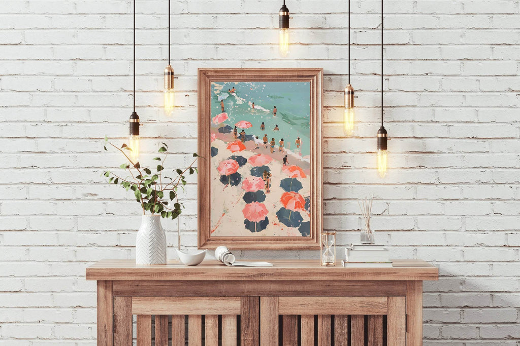 Painting People On The Beach With Umbrellas Wall Art - beink online art store