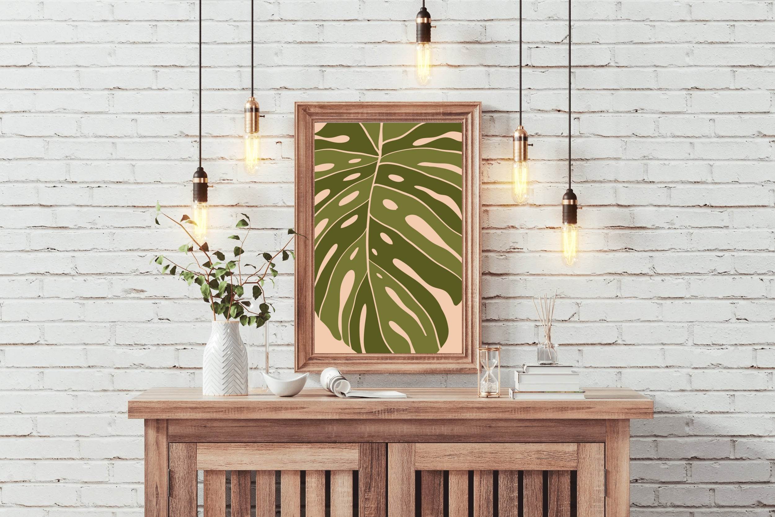 Monstera Leaf With pink Backround ArtWork - beink online art store