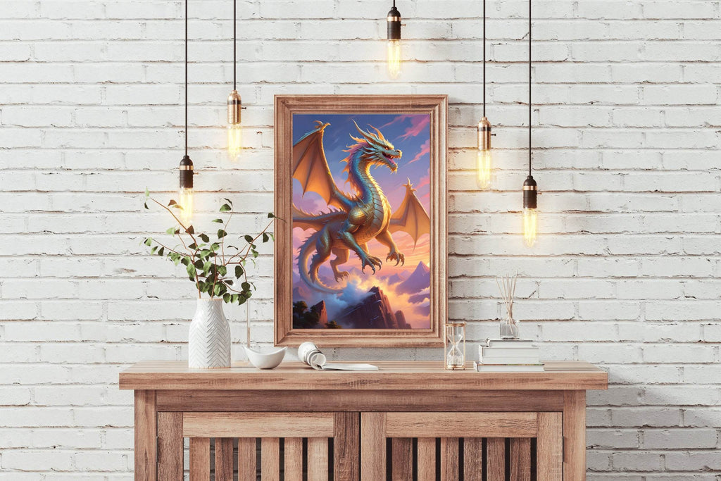 Flying Golden Dragon Animal Wall Art - beink online art store