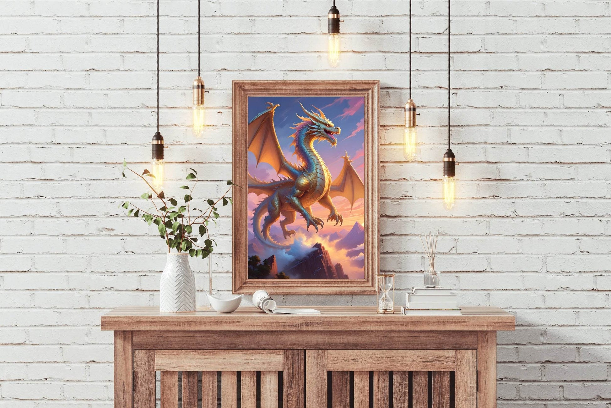 Flying Golden Dragon Animal Wall Art - beink online art store