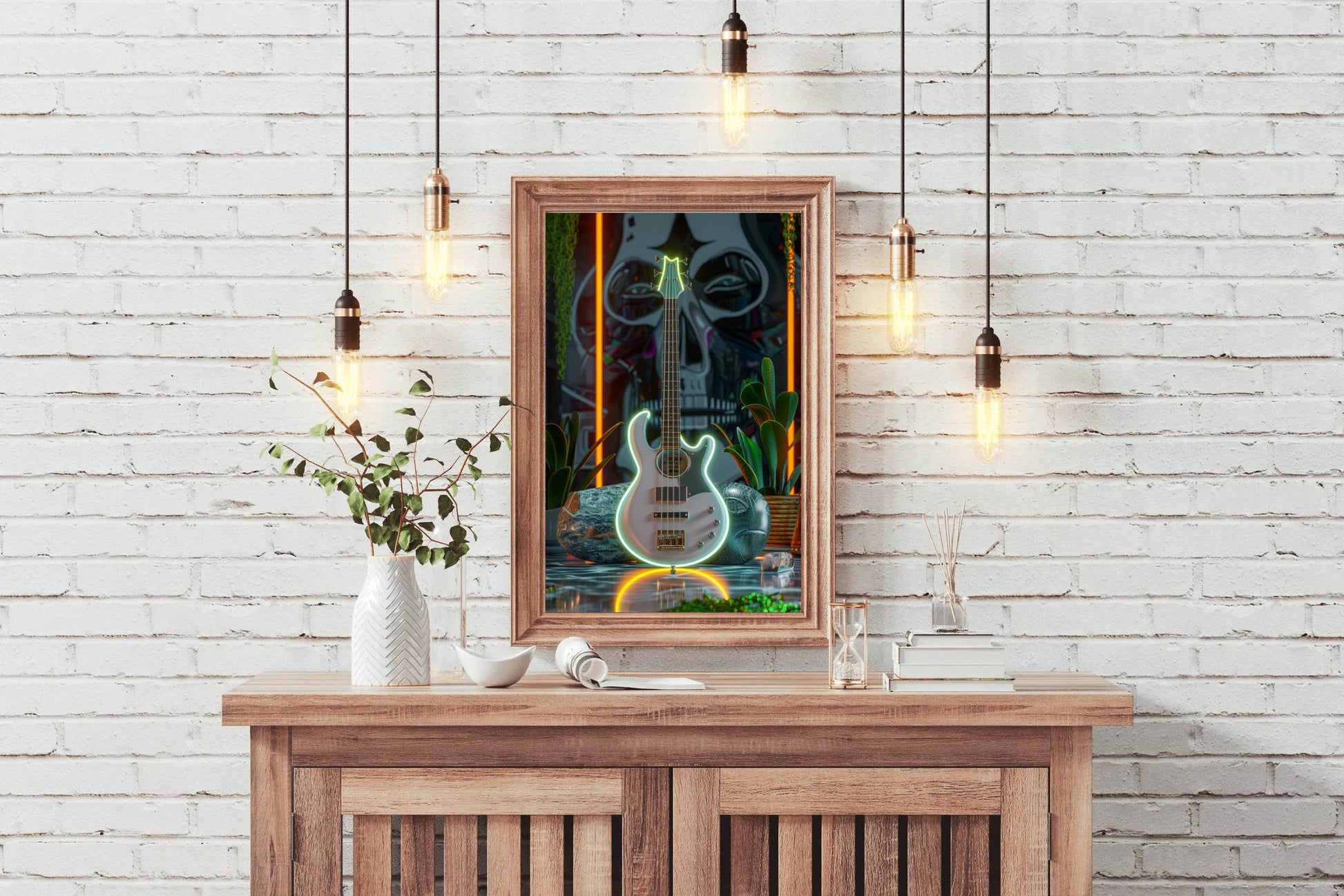 Augustic Guitar With Neon Wall Art - beink online art store