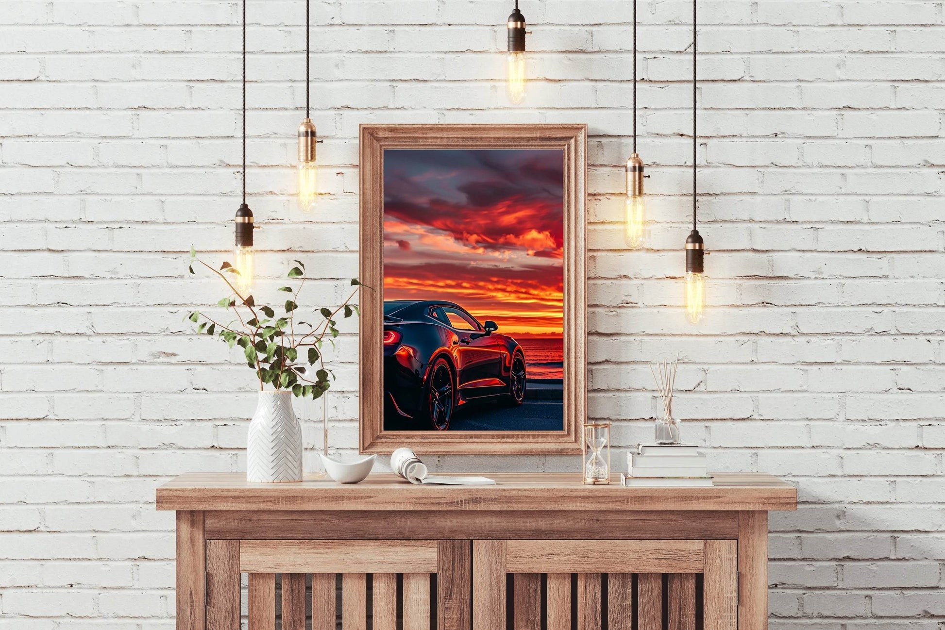 Black Camaro Sunset Wall Art - beink online art store