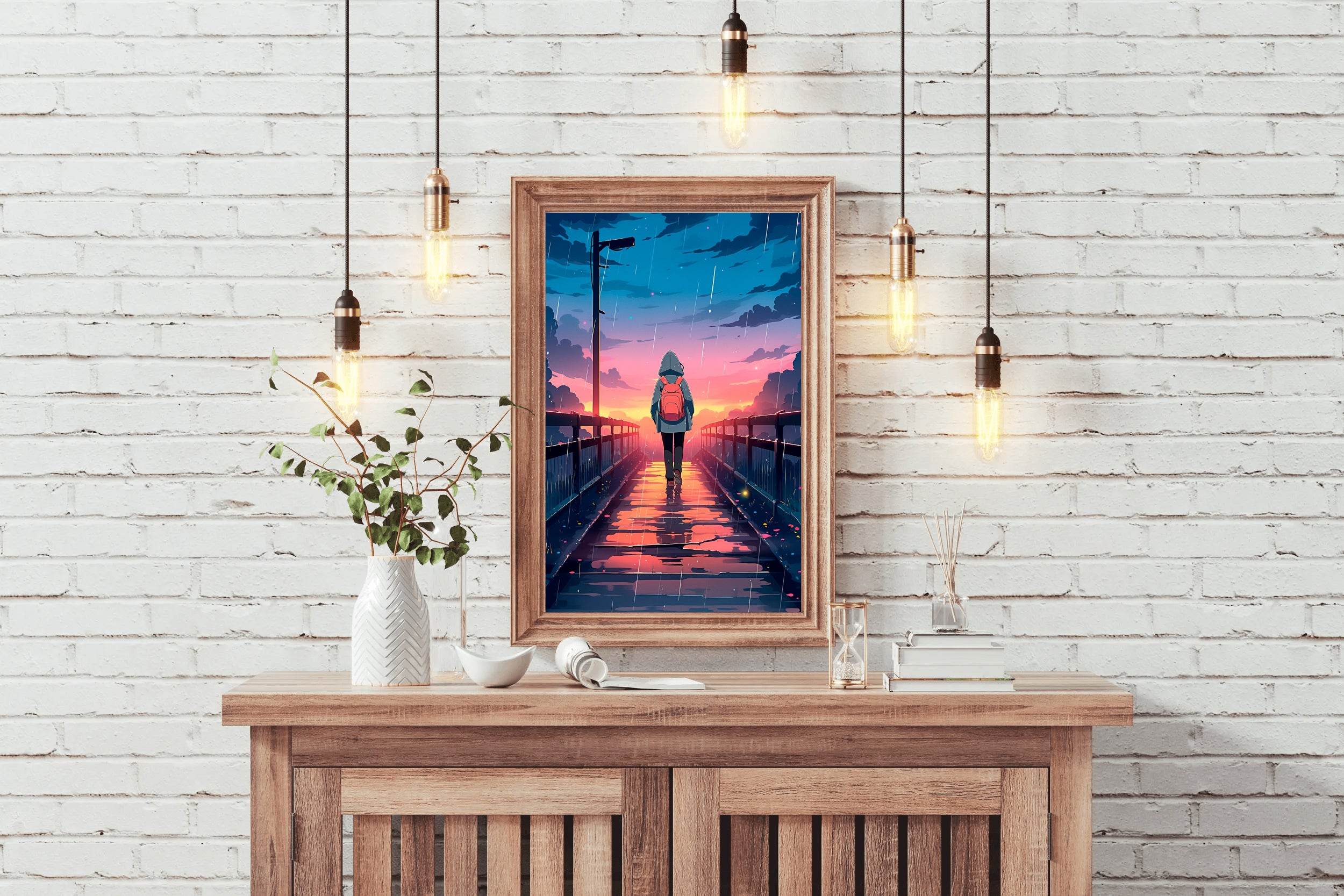 Anime Girl Walking In The Rain Wall Art - beink online art store