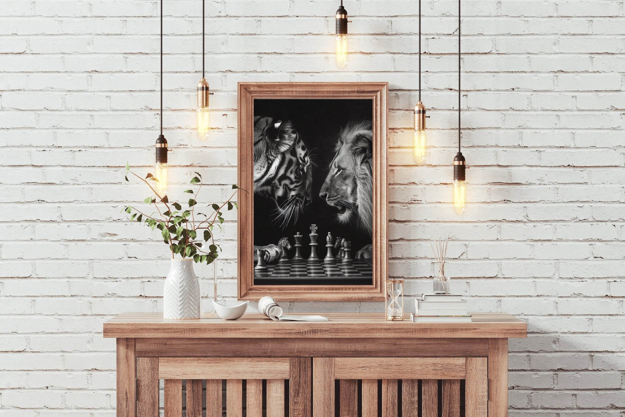 Loin and Tiger on Chess Board Wall Art - beink online art store