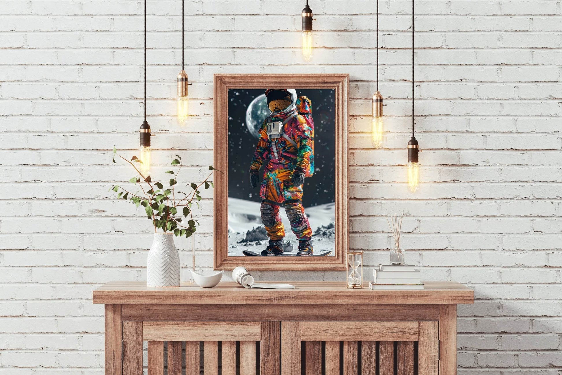 Astronaut colorful suit on moon Wall Art - beink online art store