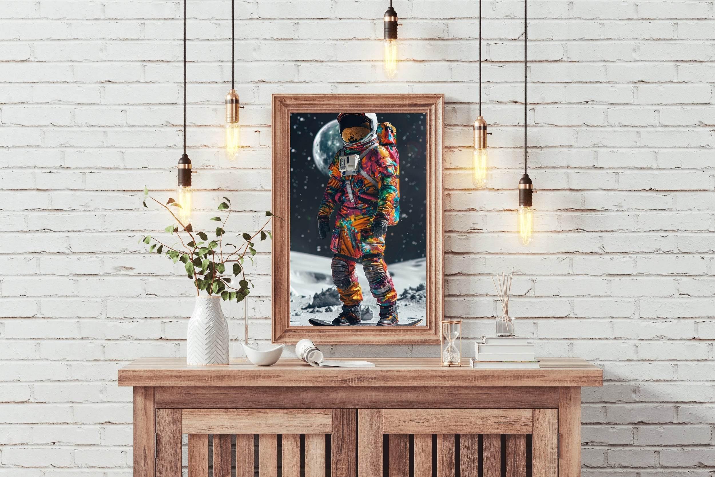 Astronaut colorful suit on moon Wall Art - beink online art store
