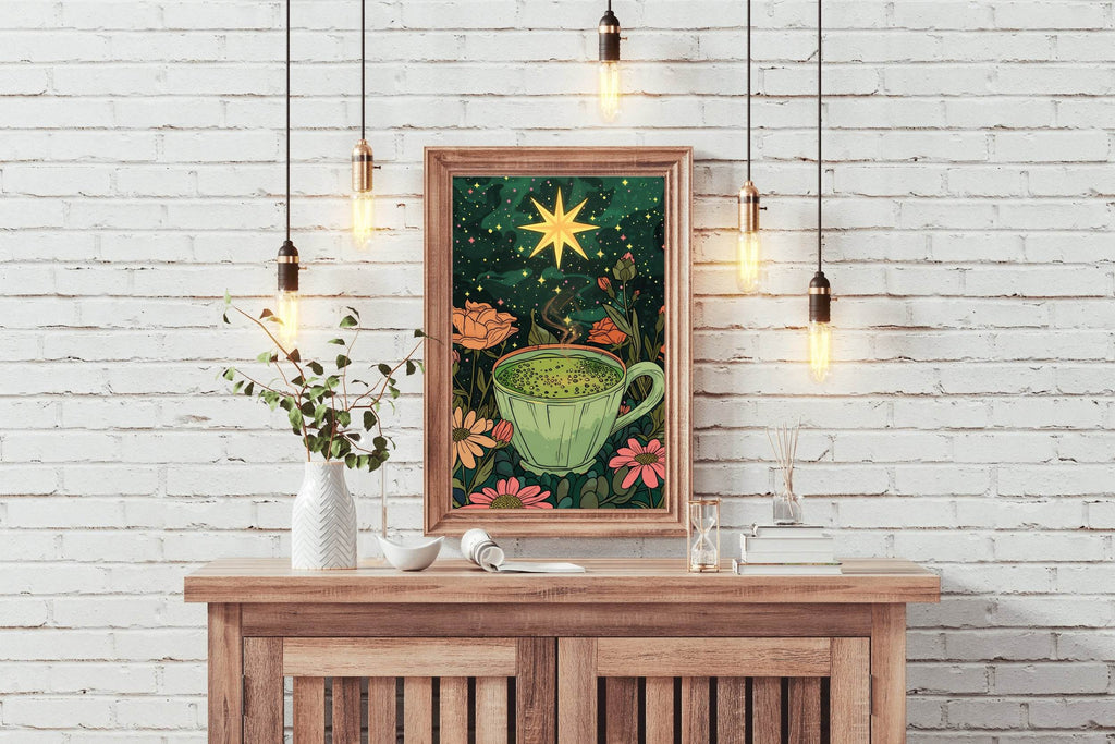 Matcha coffee with Flower Background Wall Art - beink online art store