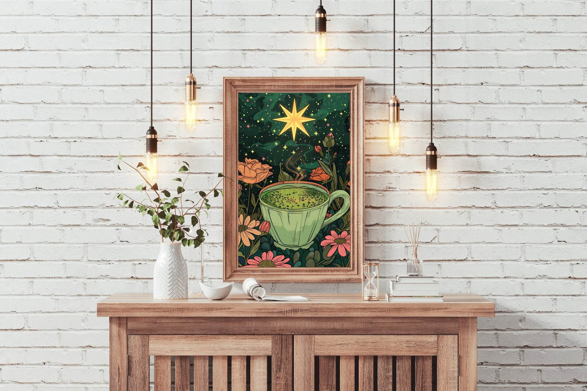 Matcha coffee with Flower Background Wall Art - beink online art store