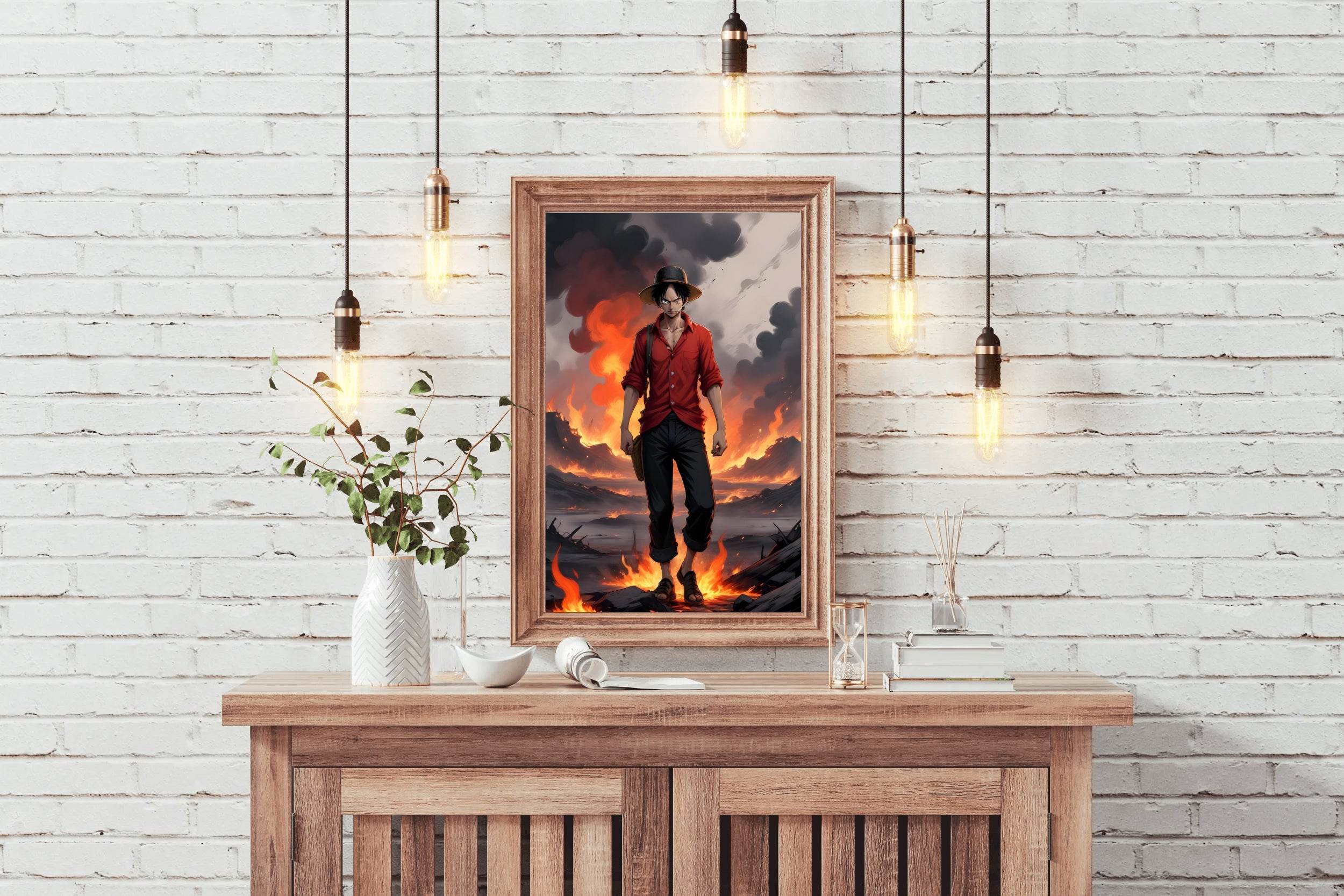 Monkey D. Luffy With Fire Background Anime Wall Art - beink online art store