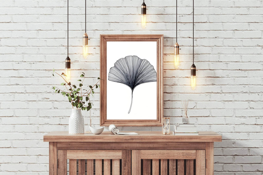 Black Color Gingko Leaf Sktech Wall Art - beink online art store