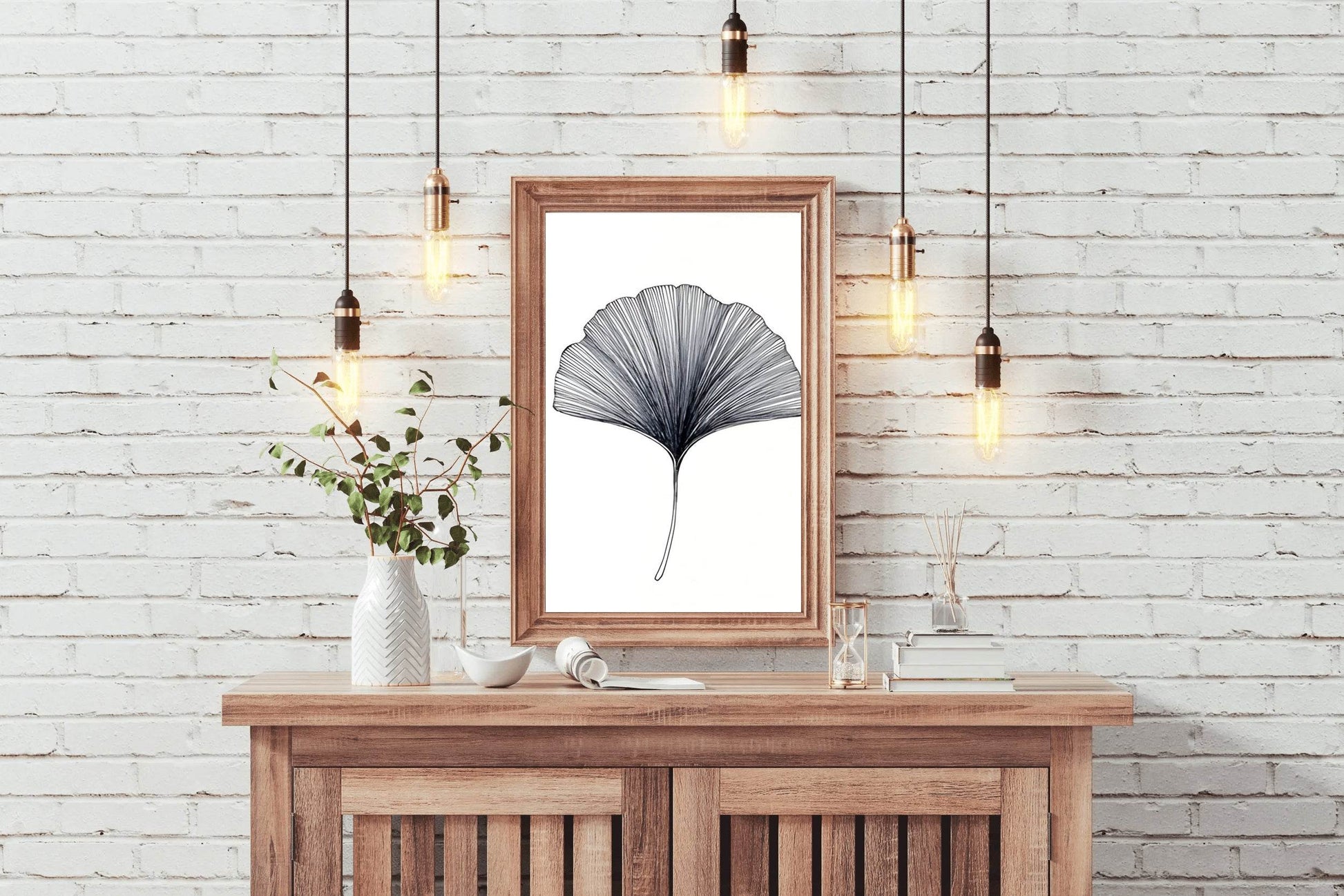 Black Color Gingko Leaf Sktech Wall Art - beink online art store