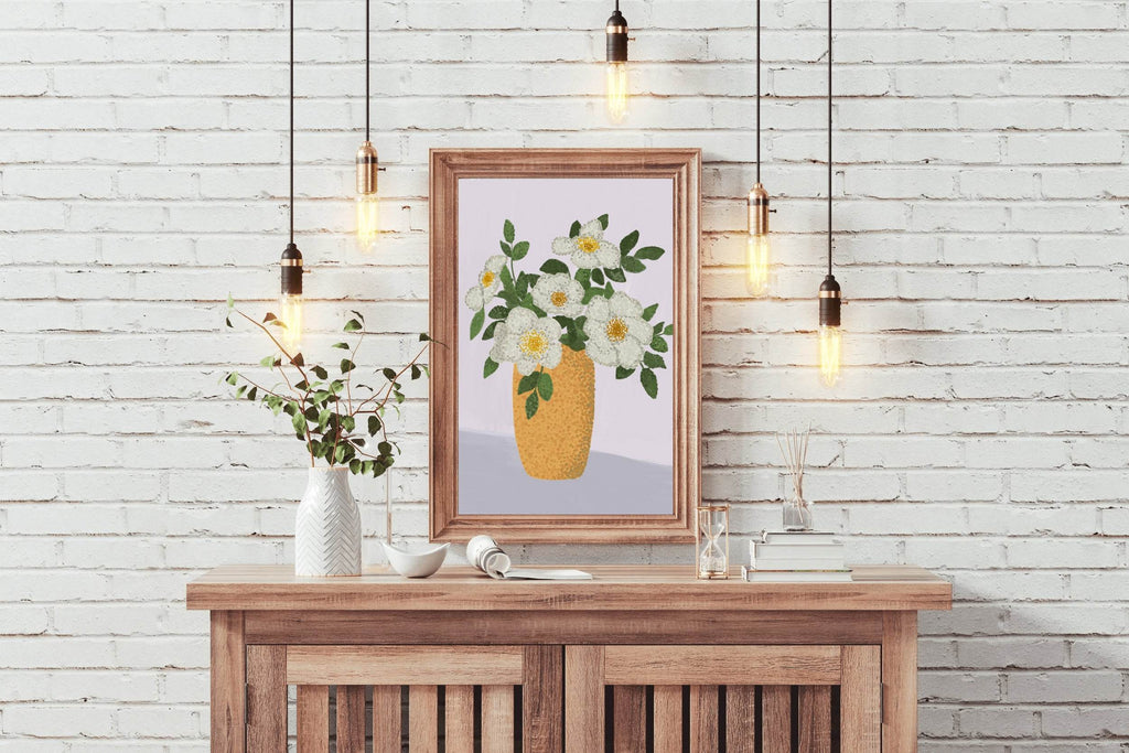 Painting A Vase With White Roses Wall Art - beink online art store