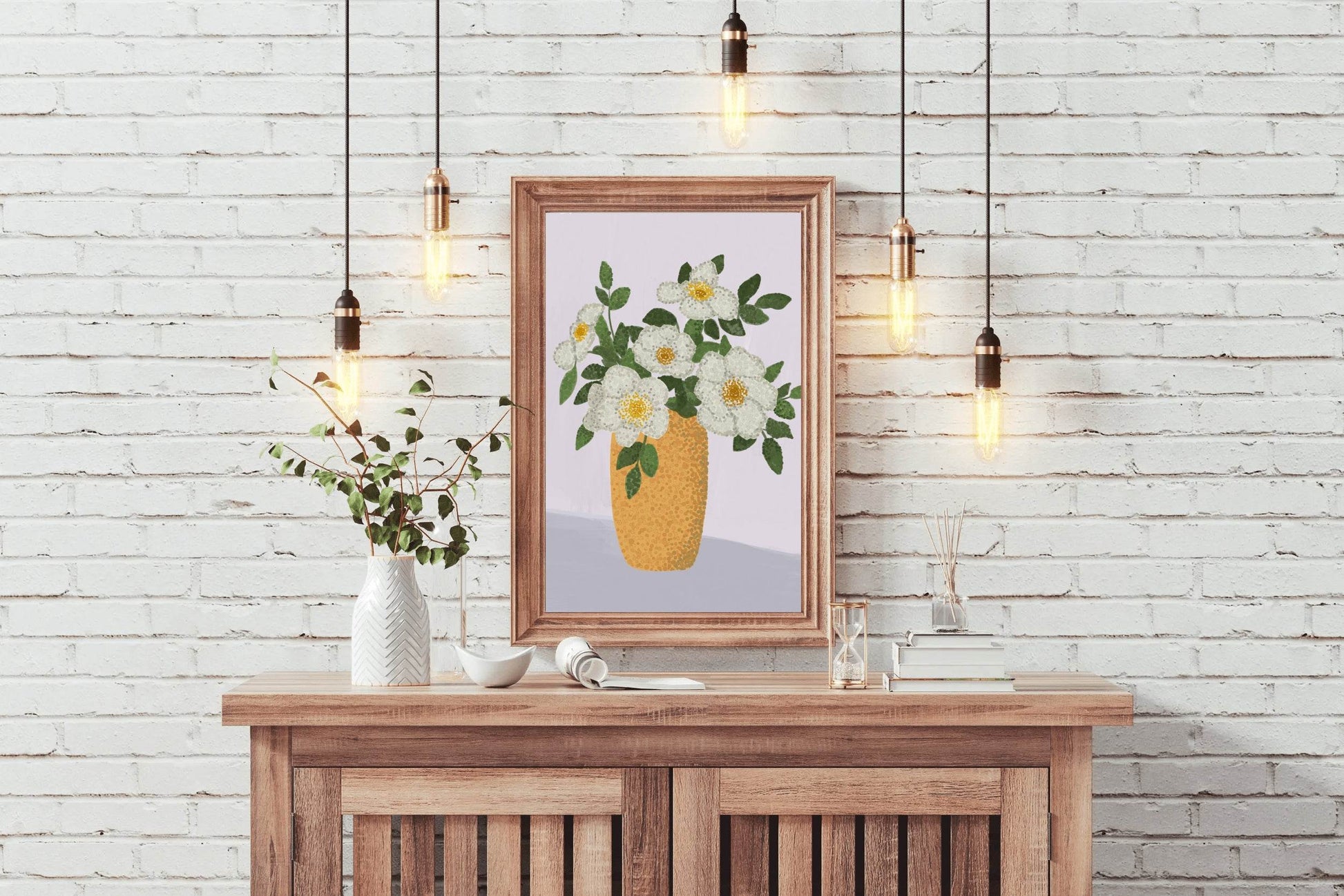 Painting A Vase With White Roses Wall Art - beink online art store