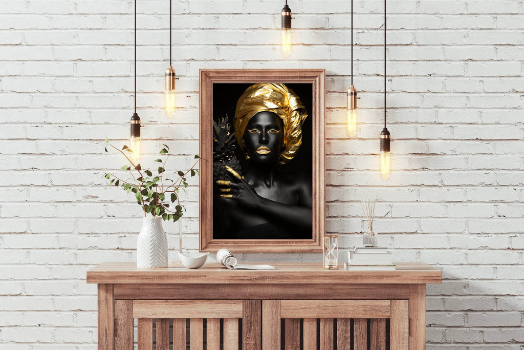 Black Woman With Golden Pineapple Wall Art - beink online art store