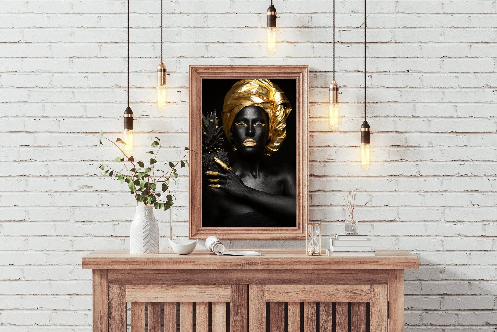Black Woman With Golden Pineapple Wall Art - beink online art store