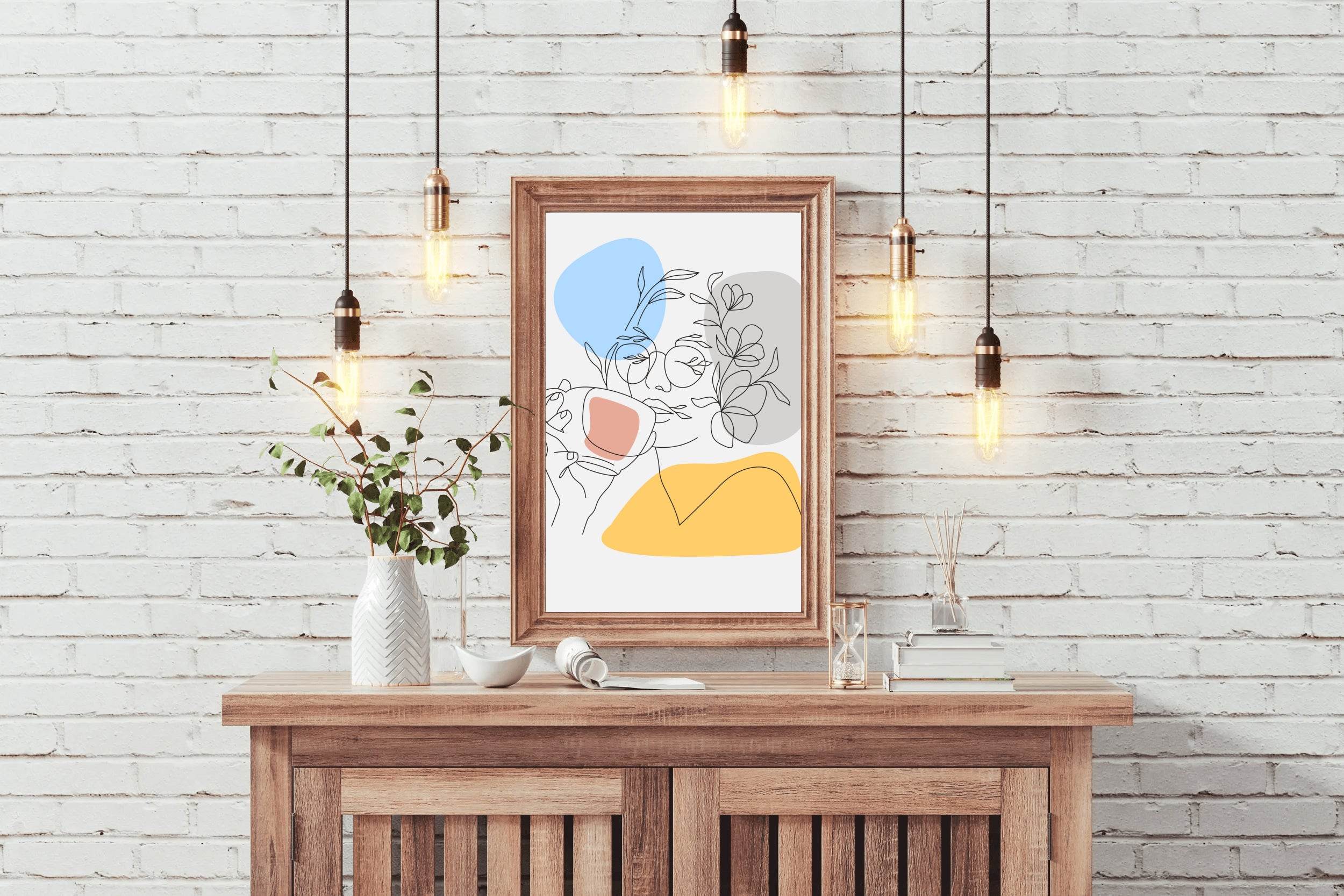 Minimal Woman Drinking Tea Wall Art - beink online art store