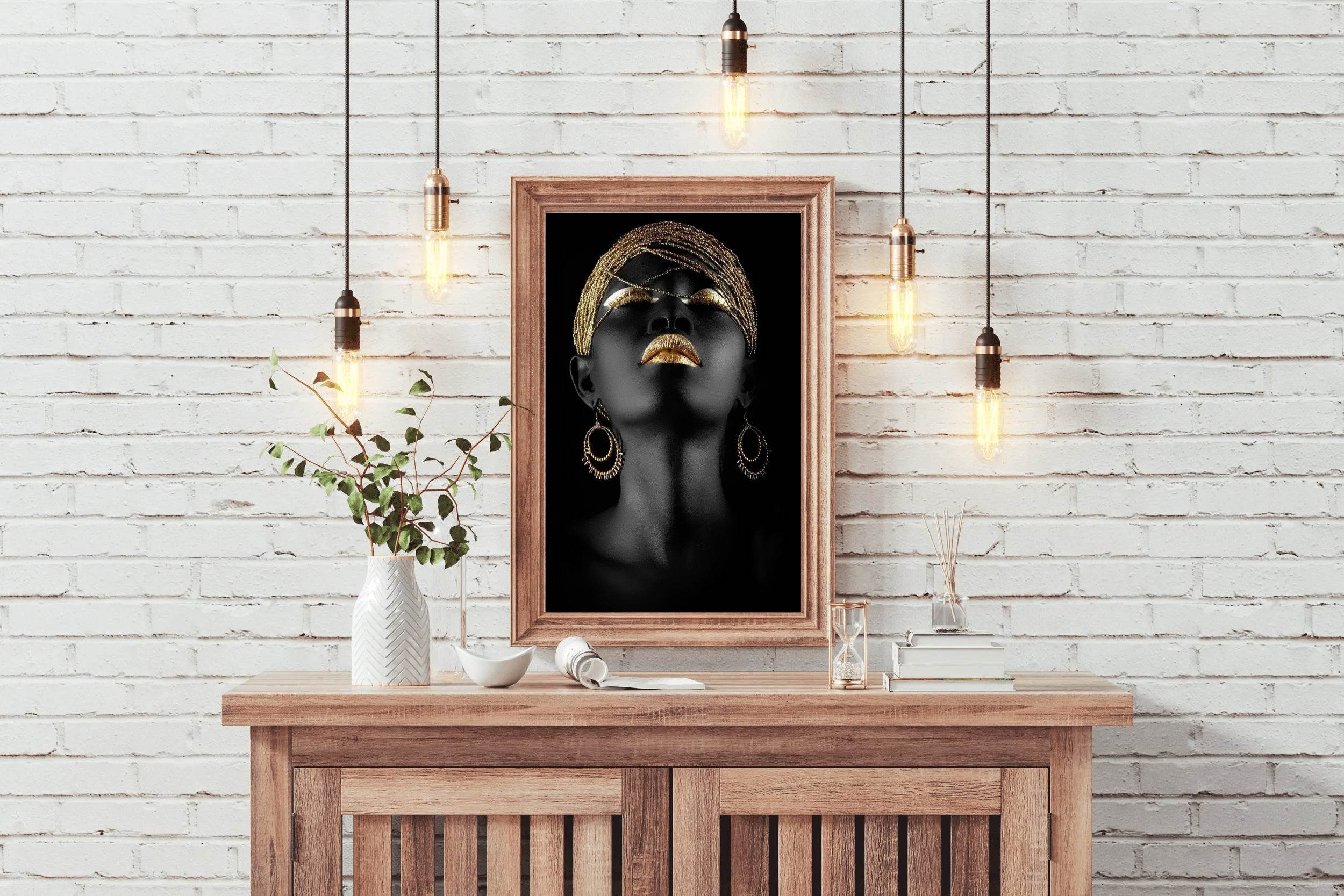 Girl Black Woman with Gold Wall Art - beink online art store