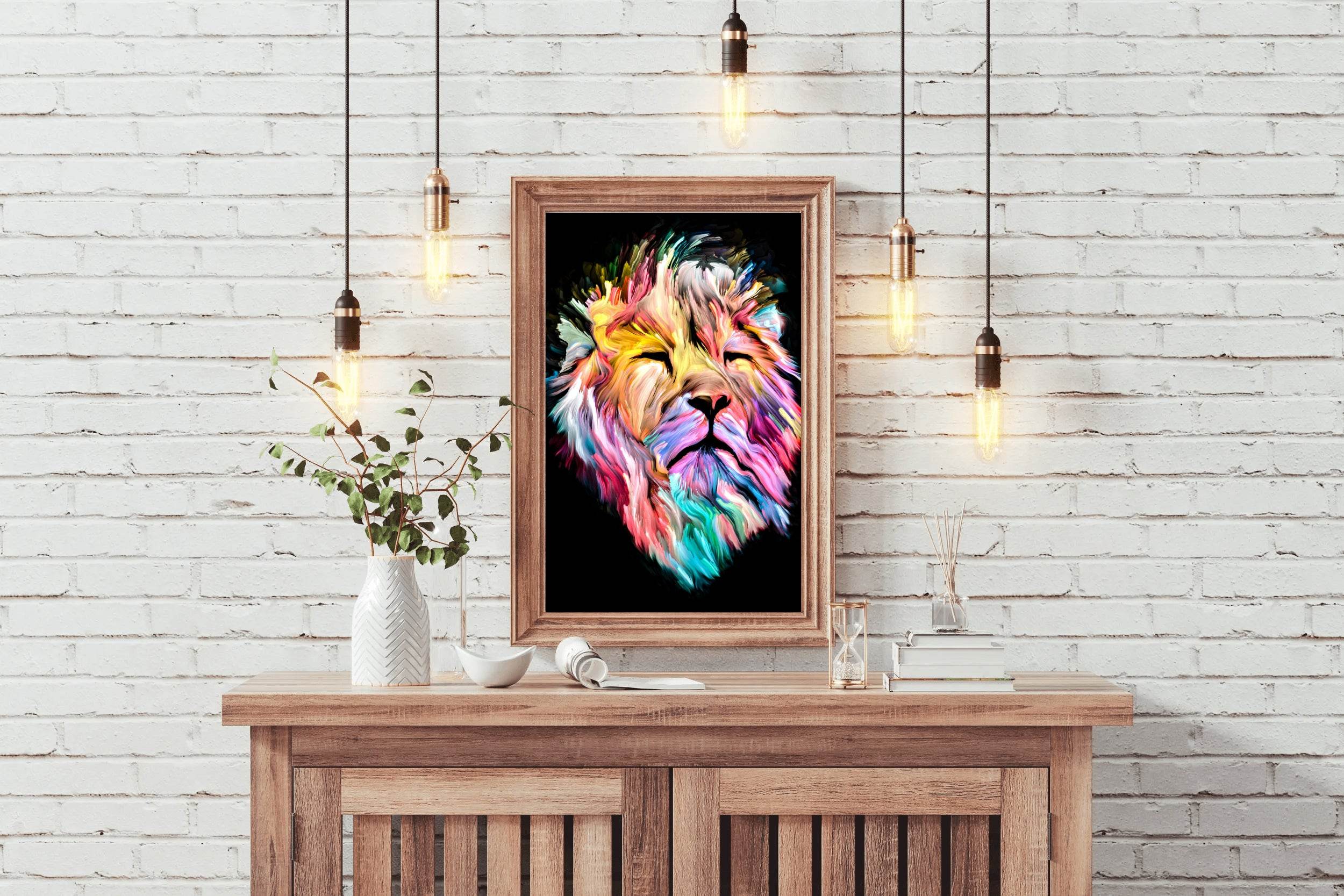 Multicolor Lion Face Illustration Wall Art - beink online art store