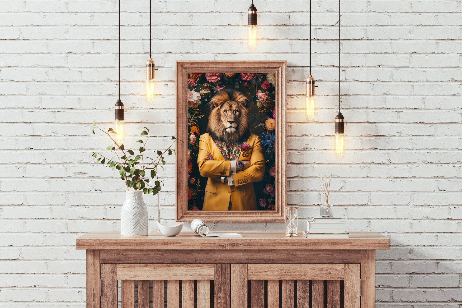 Standing Lion Wearing Formal Yellow Coat - beink online art store