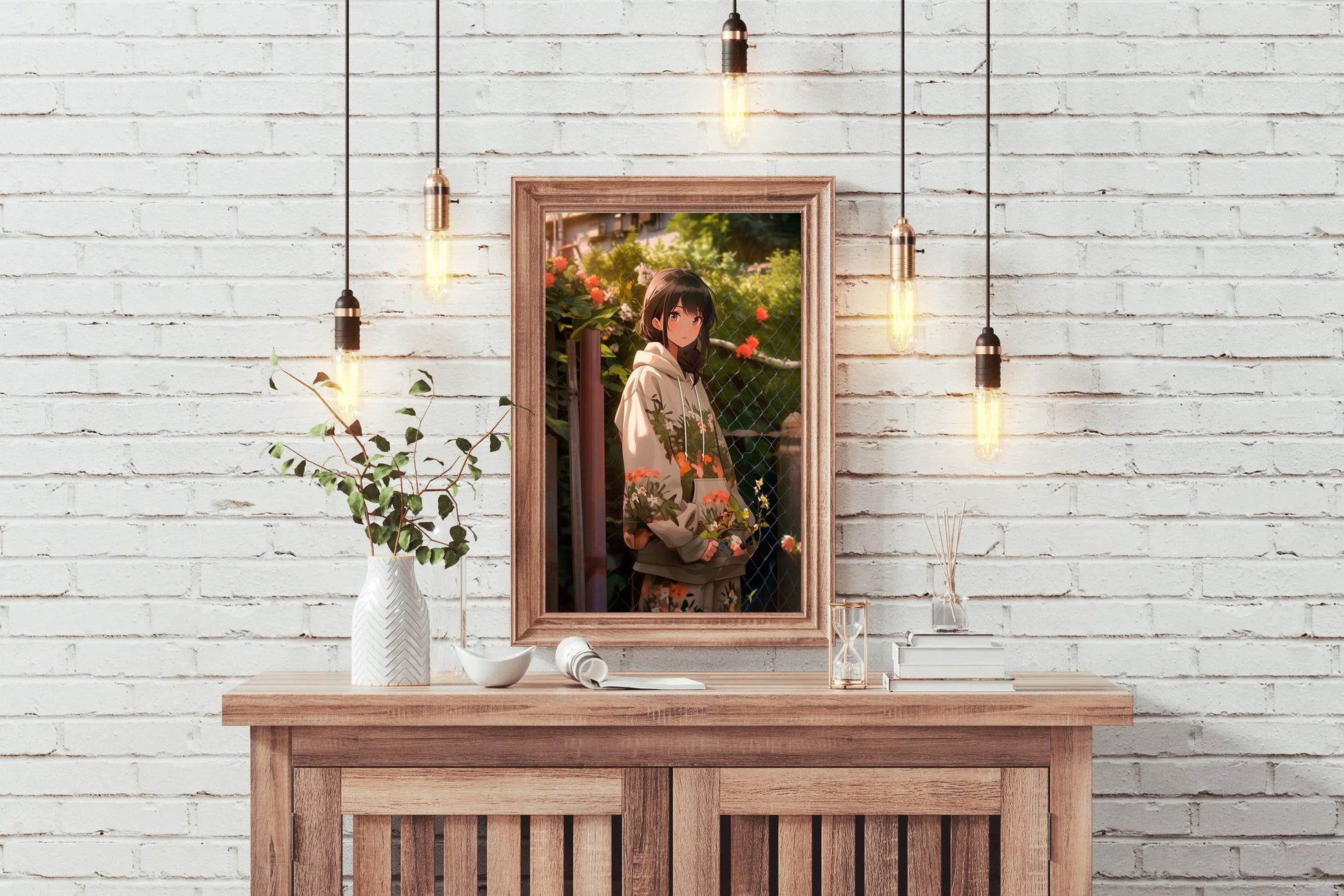 Beautiful Anime woman in Garden Anime Wall Art - beink online art store