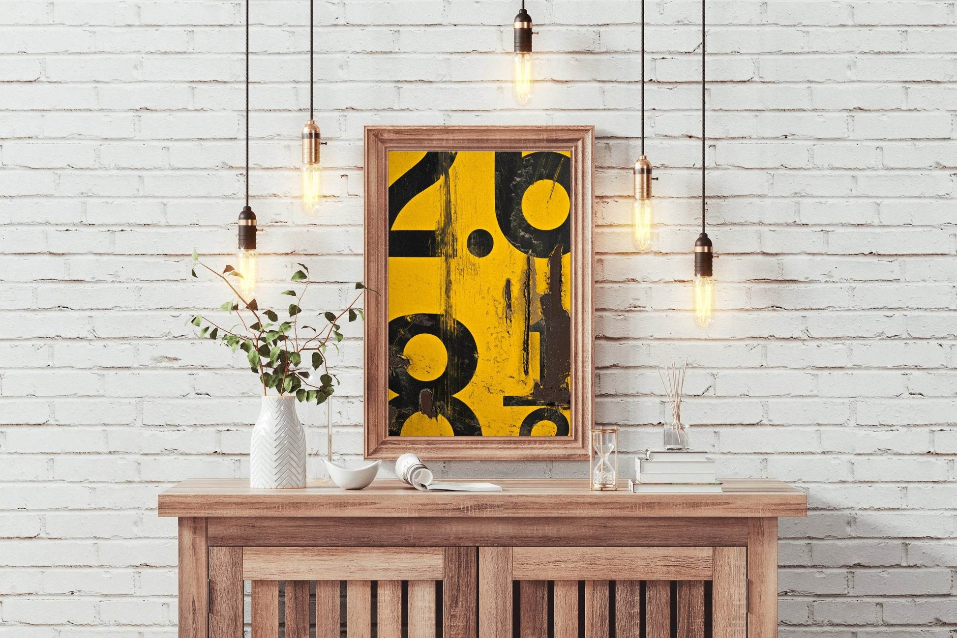 Digits With Yellow Background Abstract Wall Art - beink online art store