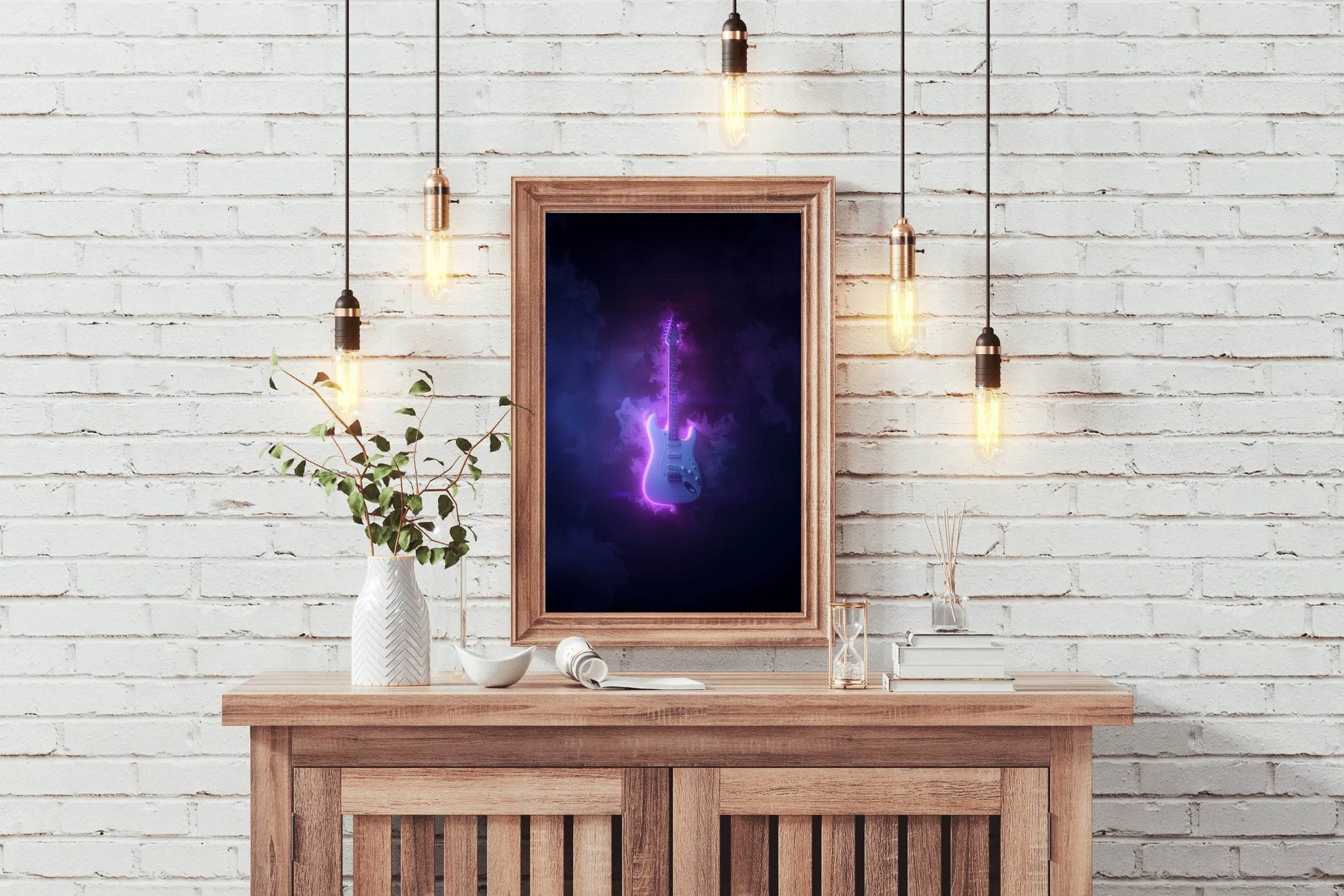 Electric Rock Guitar With Neon Lights Wall Art - beink online art store