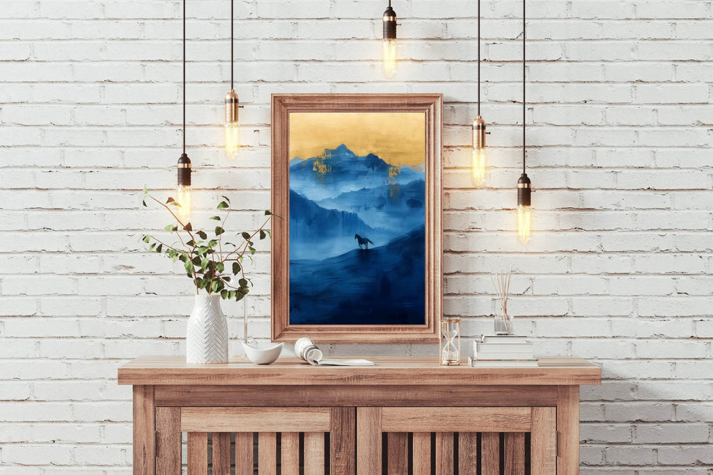 Black Horse Painting In The Mountains Wall Art - beink online art store