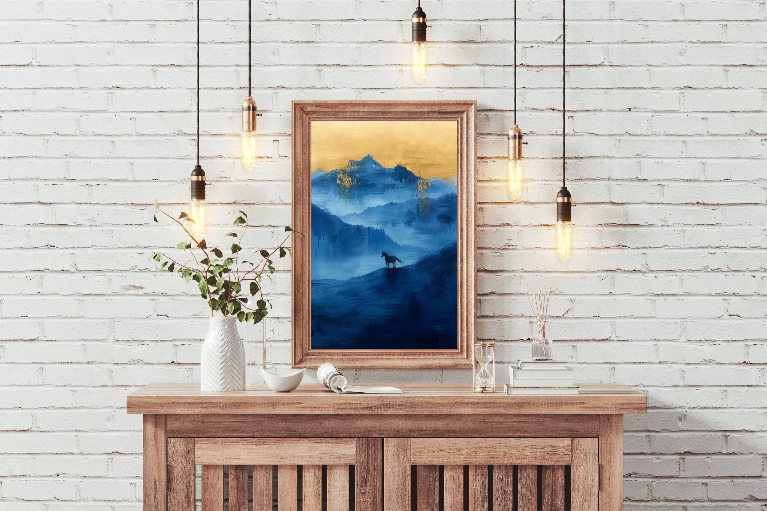 Black Horse Painting In The Mountains Wall Art - beink online art store