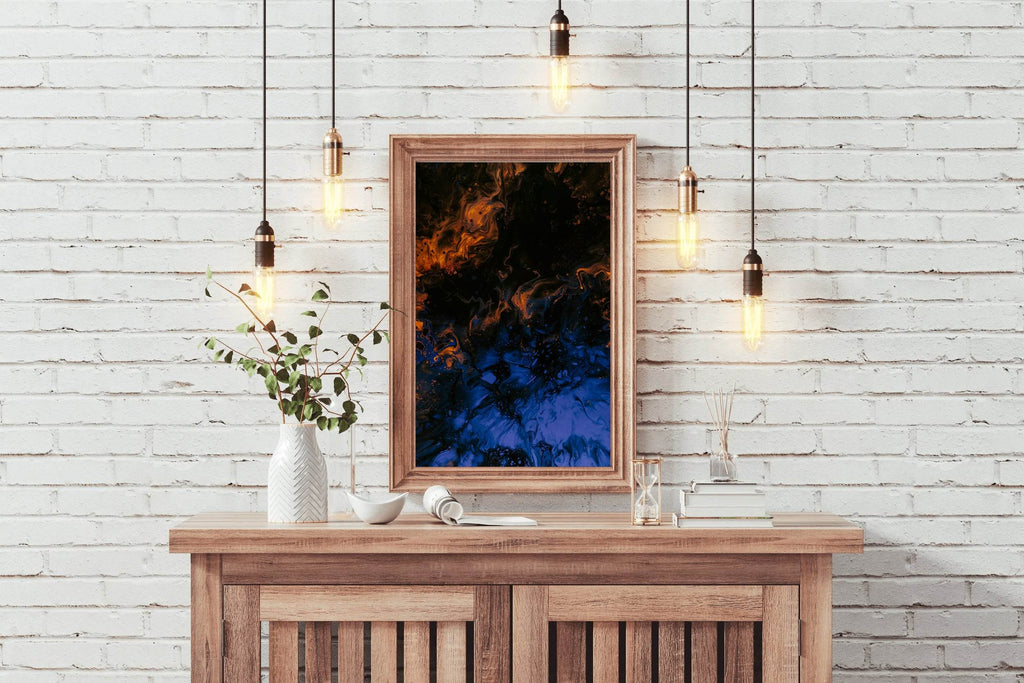 Blue and Fire Oil Paint Abstract Wall Art - beink online art store